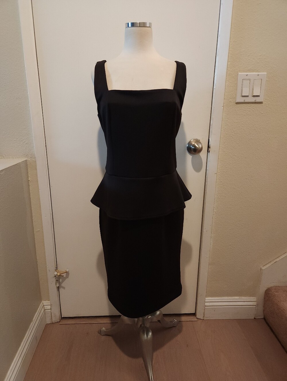 Classic Black Peplum Pencil Skirt